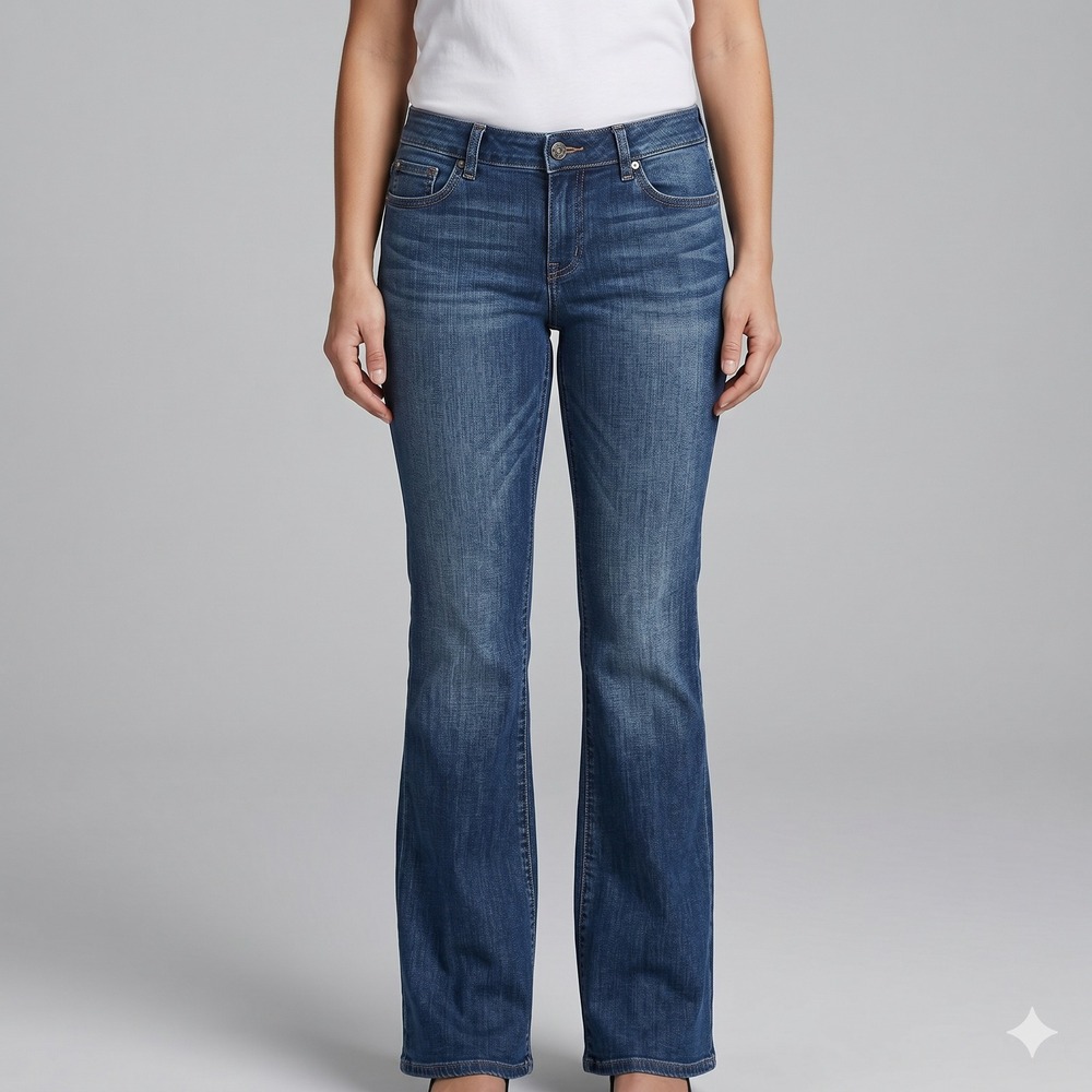 White House Black Market Flare Leg Jeans Faded Dark Blue Size 6R 27 Inseam EUC